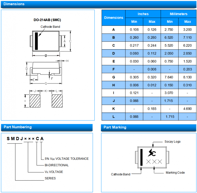 Bi-directional TVS Diode SMDJ5.0CA VRWM 5.0V Transient Voltage Suppressor Professional in Circuit Protection 12